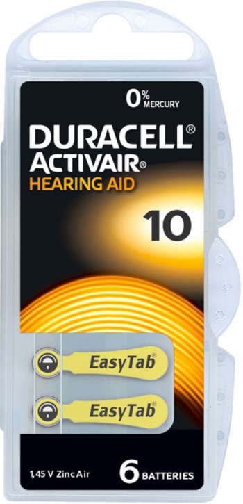 Hörgerätebatterien - Duracell ActivAir Typ 10 Mercury free (6 Stück)