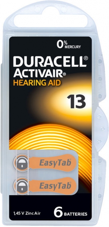 Hörgerätebatterien - Duracell ActivAir Typ 13 Mercury free (6 Stück)