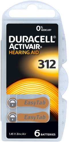 Hörgerätebatterien - Duracell ActivAir Typ 312 Mercury free (6 Stück)