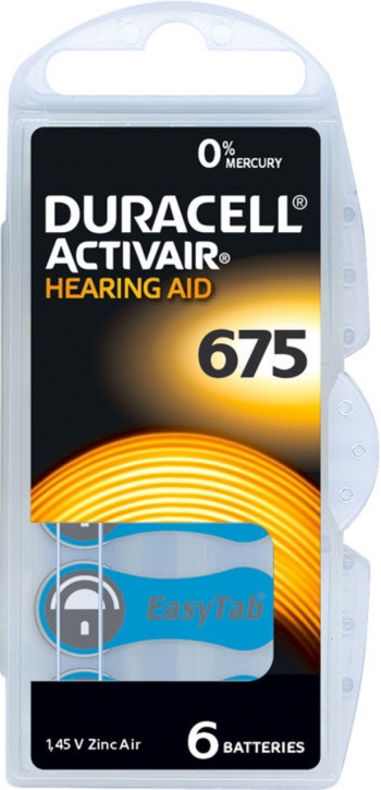 Hörgerätebatterien - Duracell ActivAir Typ 675 Mercury free (6 Stück)