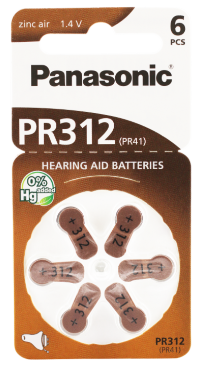 Hörgerätebatterien - Panasonic PR 312 Mercury free (6 Stück)