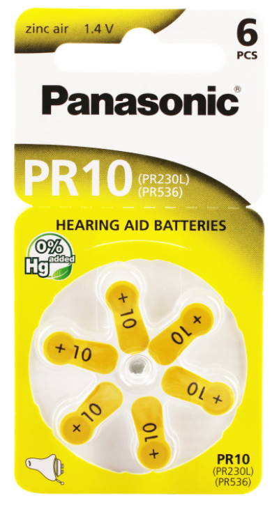 Hörgerätebatterien - Panasonic PR 10 Mercury free (6 Stück)