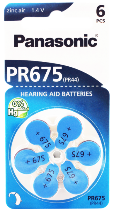 Hörgerätebatterien - Panasonic PR 675 Mercury free (6 Stück)